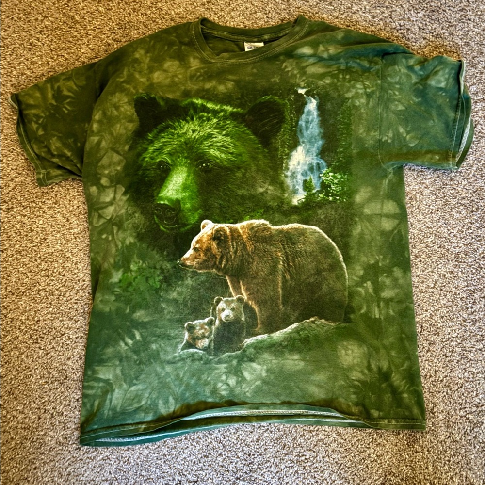Forest & Bear Graphic Tie Dye T-Shirt Green Size L Loose Fit